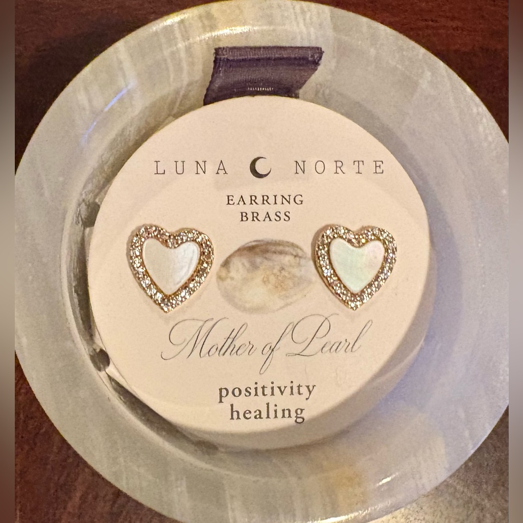 Nwt Luna Norte Mother Of Pearl Heart Studs With Banded Calcite Trinket Box 35$